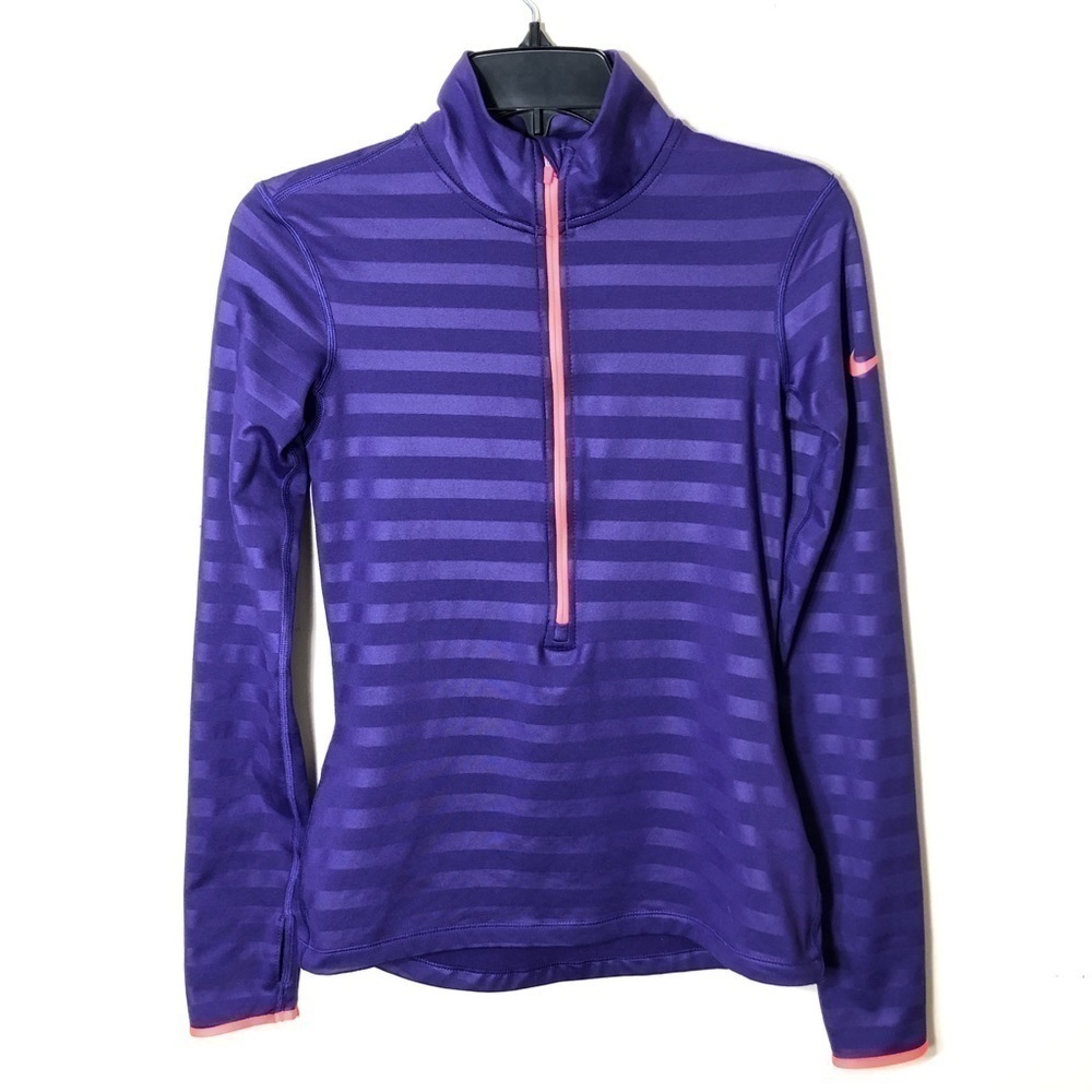 Nike Pro Purple Striped 1/2 Zip Sweatshirt Small Long Sleeve Zip Neck Women’s